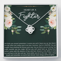 Load image into Gallery viewer, Encouragement Gifts, Heart of a Fighter, Motivational Love Knot Necklace For Women, Sympathy Inspiration Friendship Present
