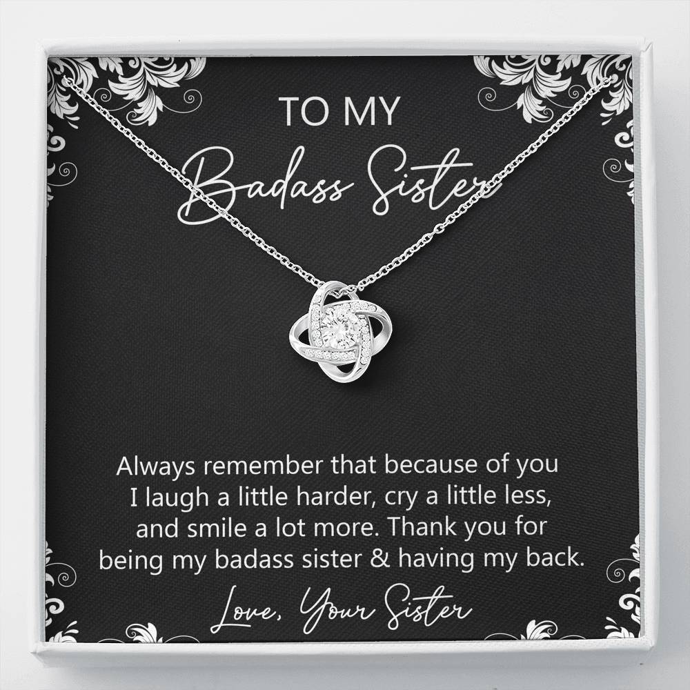 To My Badass Sister Gifts, Always Remember, Love Knot Necklace For Women, Birthday Present Idea From Sister