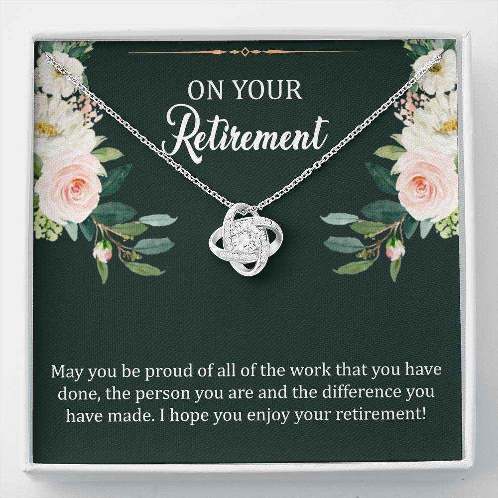 Retirement Gifts, Be Proud, Happy Retirement Love Knot Necklace For Women, Retirement Party Favor From Friends Coworkers