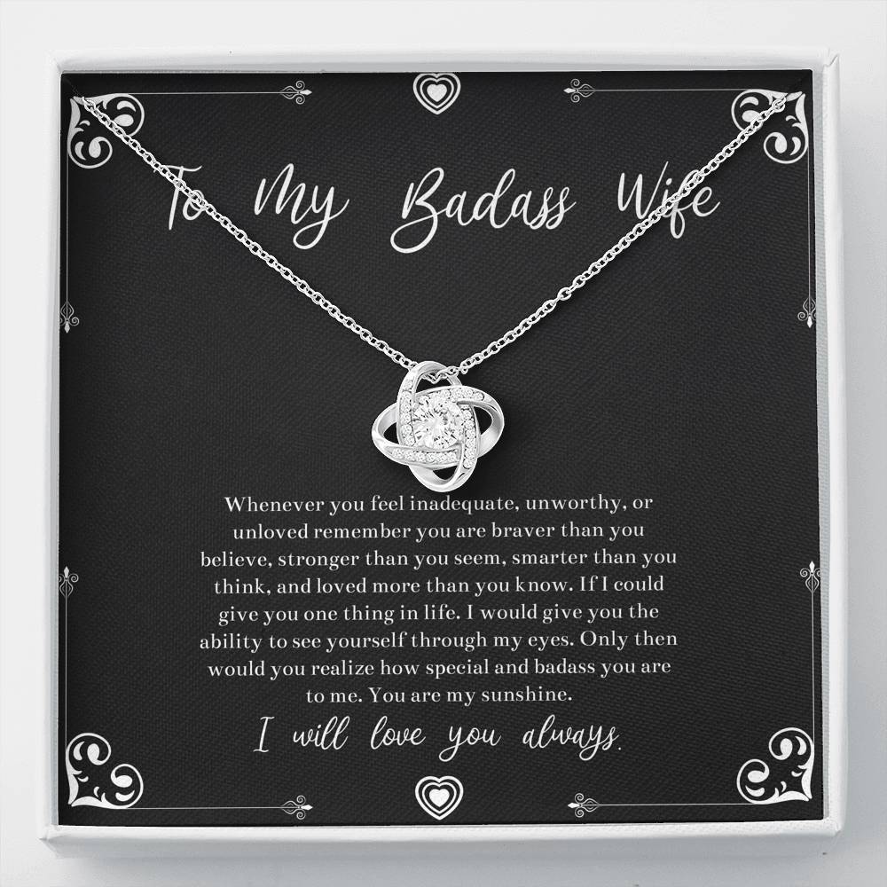 To My Badass Wife, You Are My Sunshine, Love Knot Necklace For Women, Anniversary Birthday Valentines Day Gifts From Husband