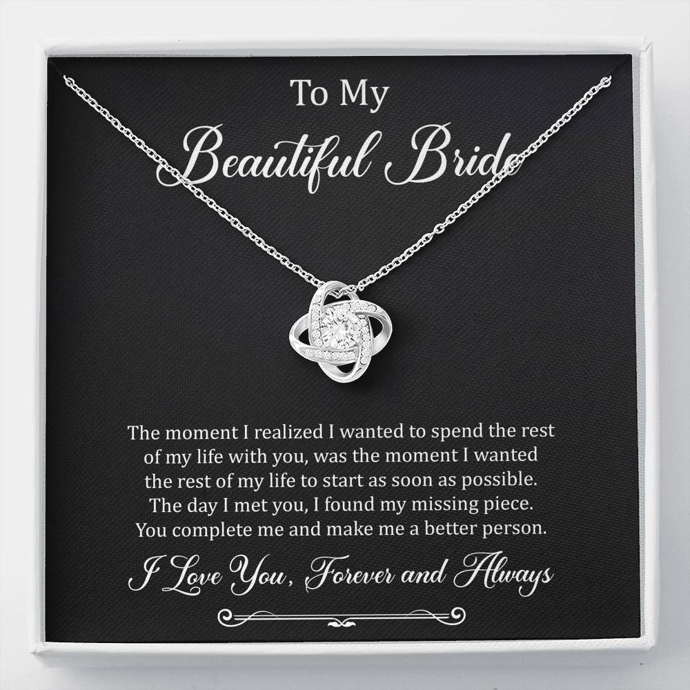 To My Bride Gifts, You Make Me A Better Person, Love Knot Necklace For Women, Wedding Day Thank You Ideas From Groom