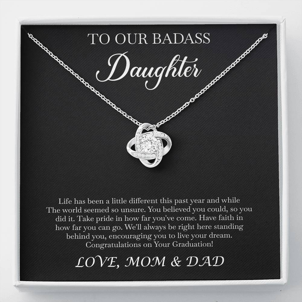 To My Badass Daughter Gifts, Congratulations, Love Knot Necklace For Women, Graduation Present Ideas From Mom Dad