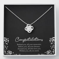 Load image into Gallery viewer, Retirement Gifts, Behind You, Happy Retirement Love Knot Necklace For Women, Retirement Party Favor From Friends Coworkers
