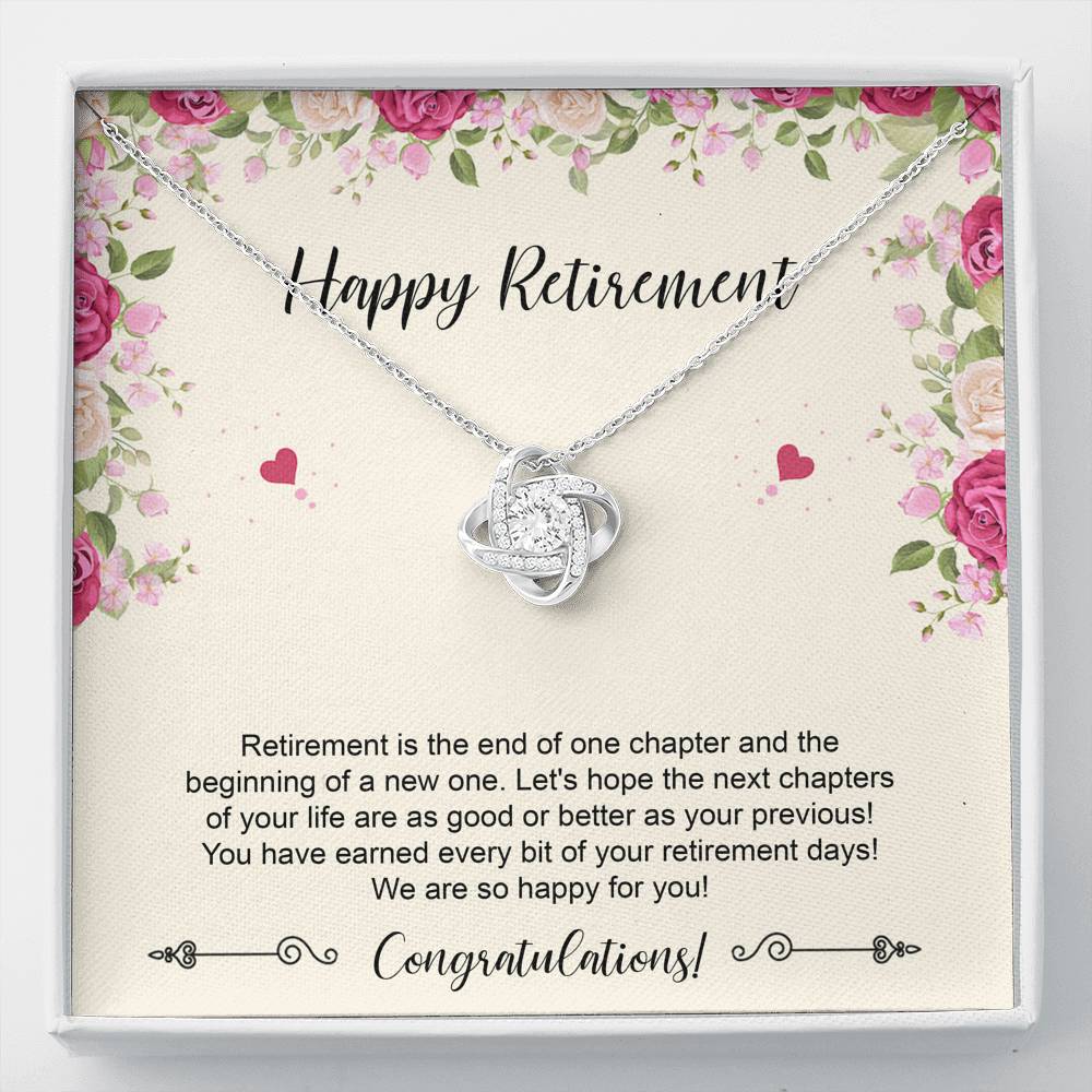 Retirement Gifts, Happy For You, Happy Retirement Love Knot Necklace For Women, Retirement Party Favor From Friends Coworkers