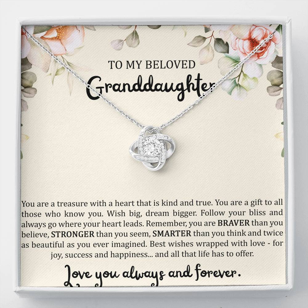 To My Granddaughter Gifts, You Are A Treasure With A Heart, Love Knot Necklace For Women, Birthday Present Idea From Grandma