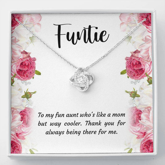 To My Aunt Gifts, Funtie, Love Knot Necklace For Women, Aunt Birthday Present From Niece Nephew