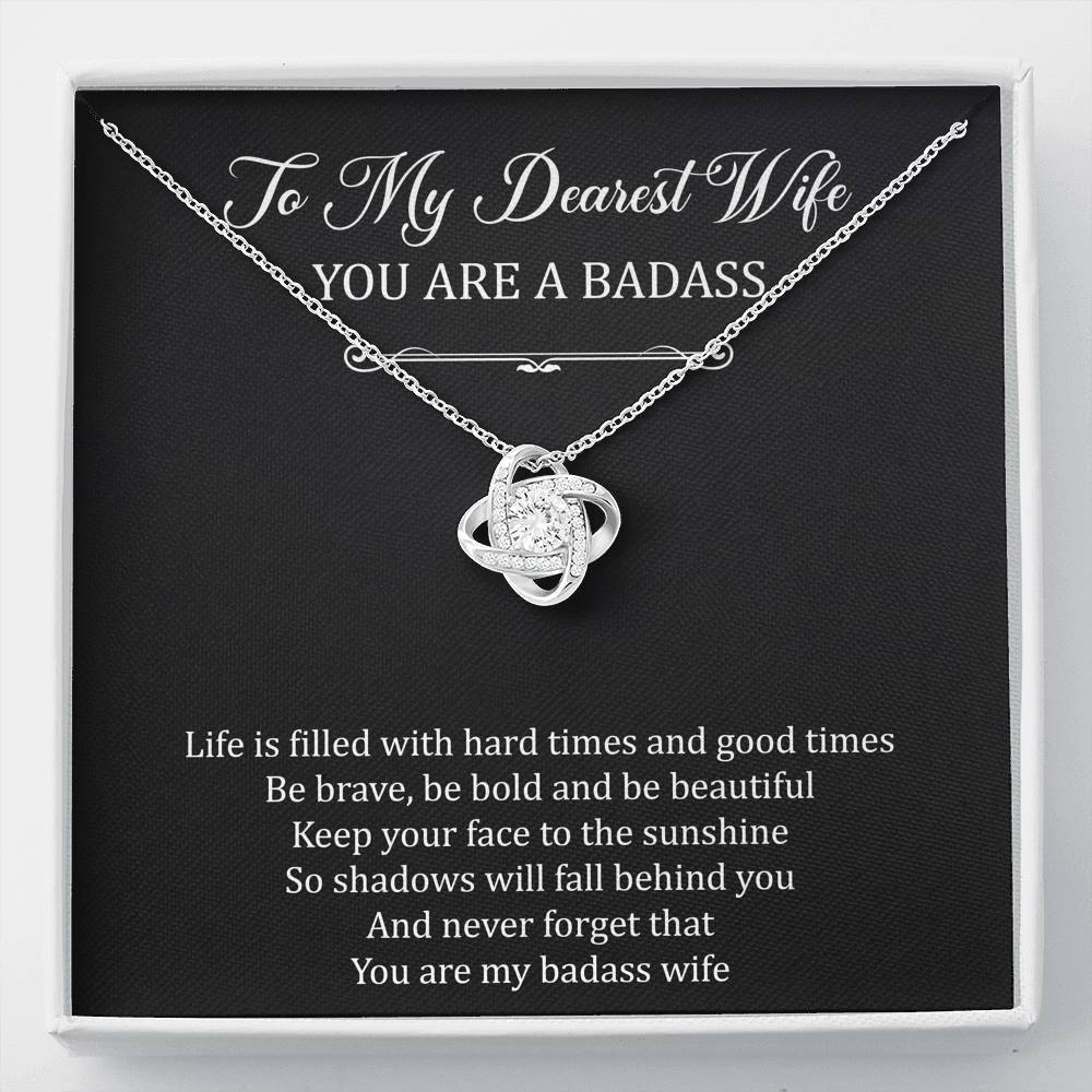 To My Badass Wife, Be Brave, Love Knot Necklace For Women, Anniversary Birthday Valentines Day Gifts From Husband