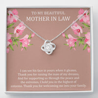 Load image into Gallery viewer, To My Mother-in-Law Gifts, I Can See His Face In Yours, Love Knot Necklace For Women, Birthday Mothers Day Present From Daughter-in-law
