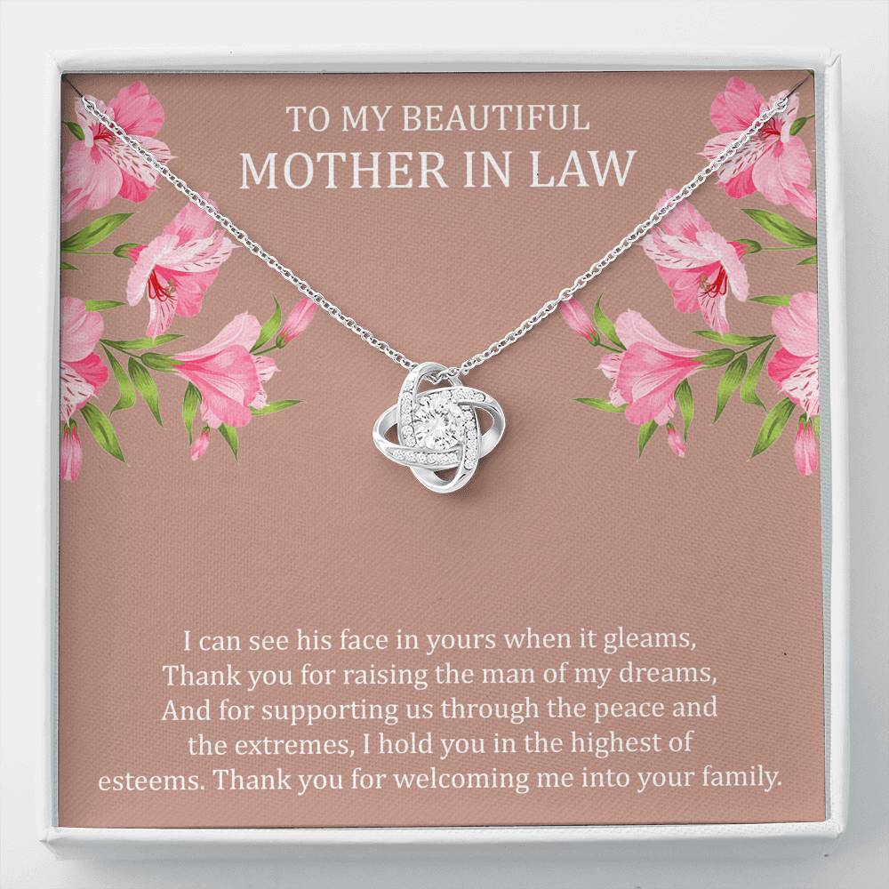 To My Mother-in-Law Gifts, I Can See His Face In Yours, Love Knot Necklace For Women, Birthday Mothers Day Present From Daughter-in-law