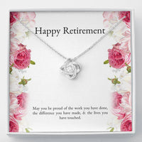 Load image into Gallery viewer, Retirement Gifts, Lives You Touched, Happy Retirement Love Knot Necklace For Women, Retirement Party Favor From Friends Coworkers
