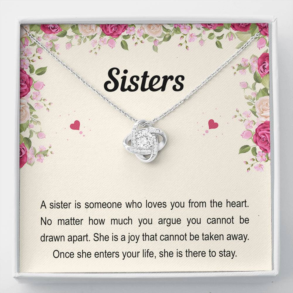 To My Sister Gifts, Someone Who Loves You From The Heart, Love Knot Necklace For Women, Birthday Present Idea From Sister Brother