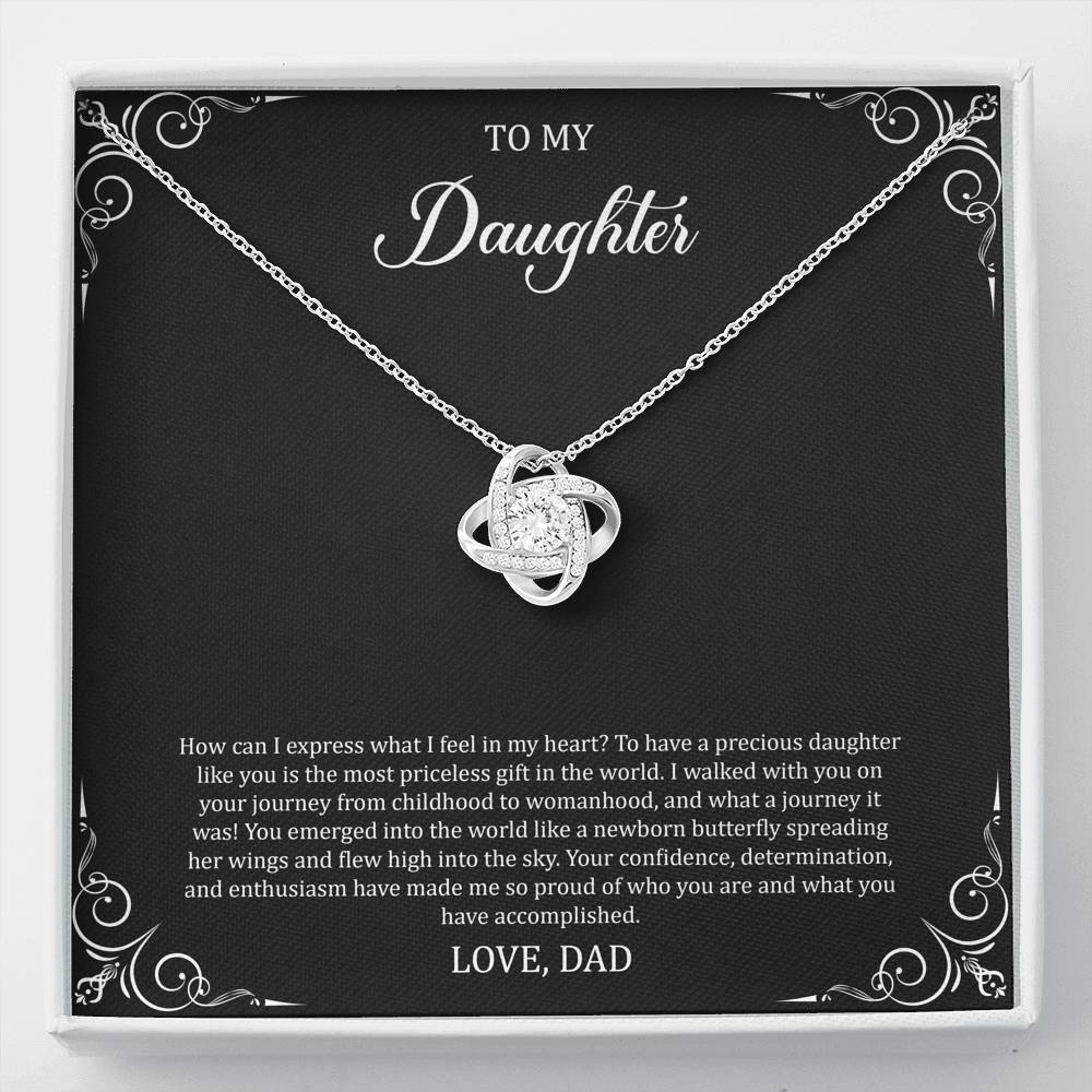 To My Daughter  Gifts, Most Priceless Gift, Love Knot Necklace For Women, Birthday Present Idea From Dad