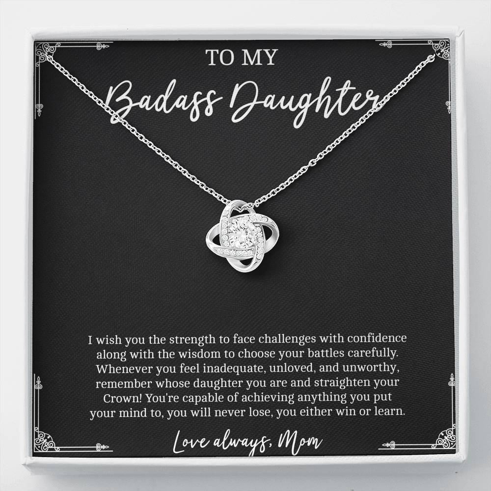 To My Badass Daughter Gifts, I Wish You Strength To Face Challenges, Love Knot Necklace For Women, Birthday Present Idea From Mom