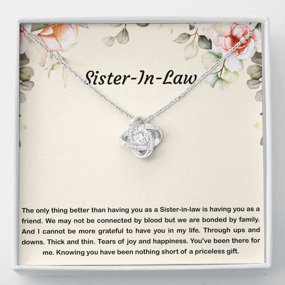 To My Sister-in-law Gifts, Bonded By Family, Love Knot Necklace For Women, Birthday Present Idea From Sister