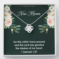 Load image into Gallery viewer, New Mom Love Knot Necklace - For This Child I Have Prayed | Pregnancy Gift
