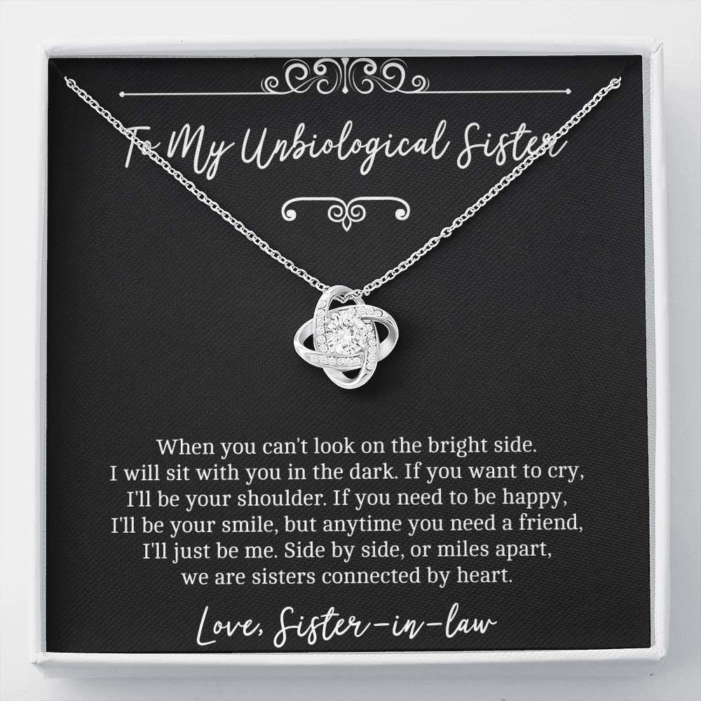 To My Unbiological Sister Gifts, Sisters Connected By Heart, Love Knot Necklace For Women, Birthday Present Idea From Sister-in-law