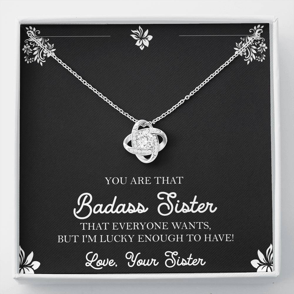 To My Badass Sister Gifts, Lucky To  Have You, Love Knot Necklace For Women, Birthday Present Idea From Sister