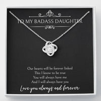 Load image into Gallery viewer, To My Badass Daughter Gifts, Our Hearts Will Be Forever Linked, Love Knot Necklace For Women, Birthday Present Ideas From Mom Dad
