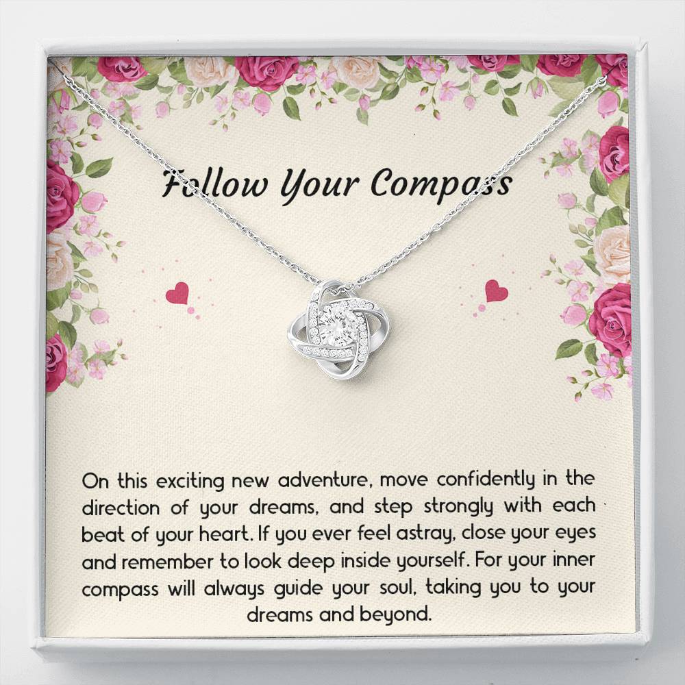 Graduation Gifts, Follow Your Compass, Love Knot Necklace For Women, College Preschool High School Graduation Present