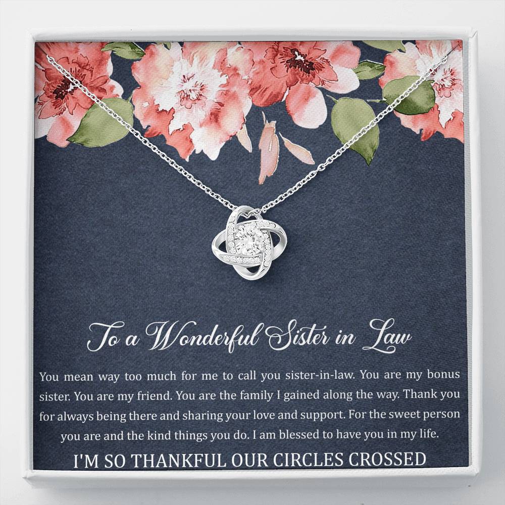 To My Sister-in-law Gifts, I'm Thankful Our Circles Crossed, Love Knot Necklace For Women, Birthday Present Idea From Sister