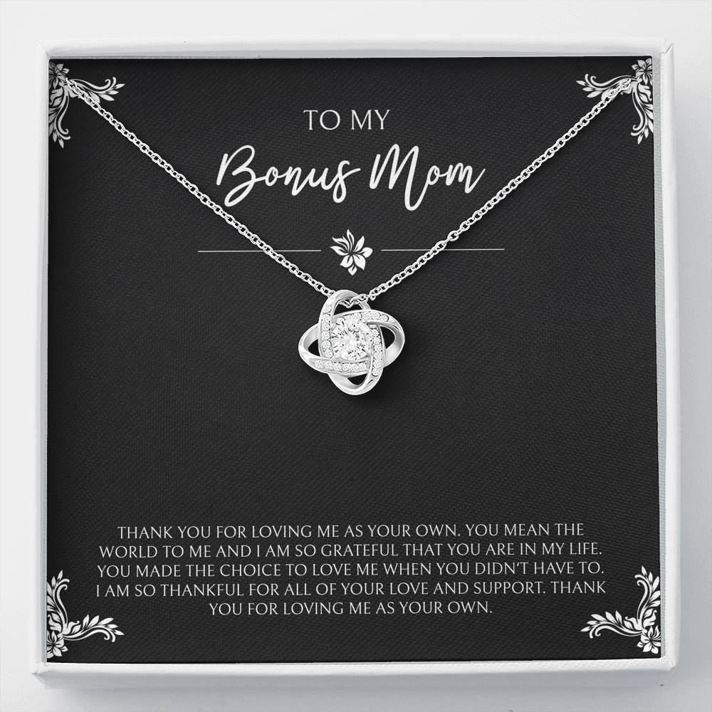 To My Bonus Mom Gifts, You Mean The World To Me , Love Knot Necklace For Women, Birthday Mothers Day Present From Bonus Daughter
