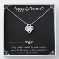 Load image into Gallery viewer, Retirement Gifts, Be Proud Of Your Work, Happy Retirement Love Knot Necklace For Women, Retirement Party Favor From Friends Coworkers
