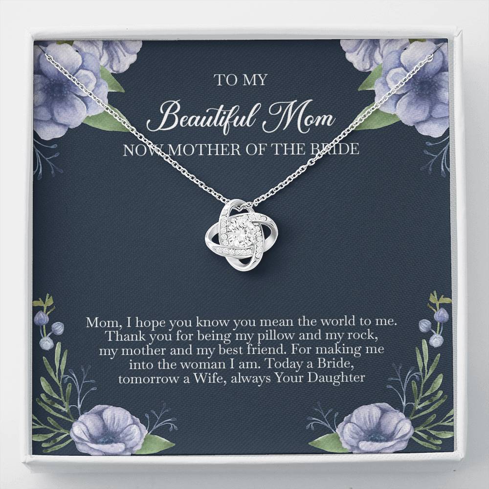 To My Mom of the Bride Gifts, You Mean The World To Me, Love Knot Necklace For Women, Wedding Day Thank You Ideas From Bride