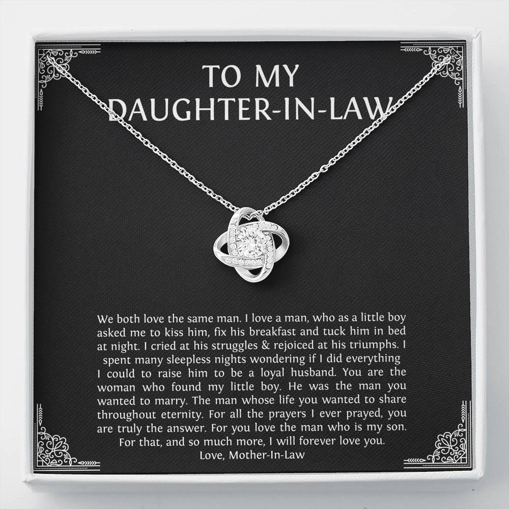 To My Daughter in Law Gifts, I Will Forever Love You, Love Knot Necklace For Women, Birthday Present Idea From Mother-in-law