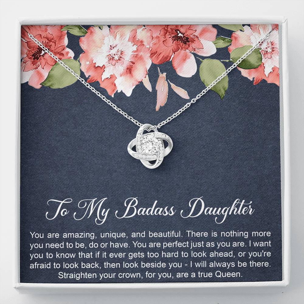 To My Badass Daughter Gifts, You Are Amazing, Love Knot Necklace For Women, Birthday Present Idea From Mom