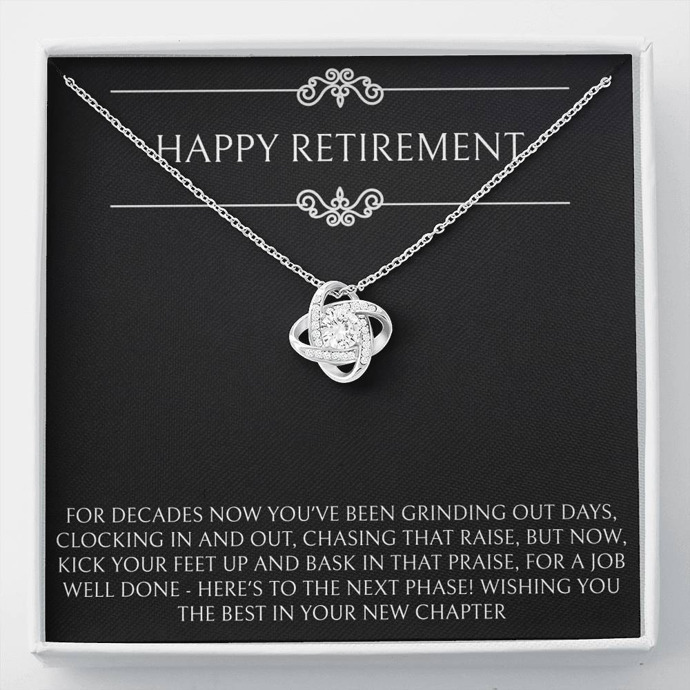 Retirement Gifts, Job Well Done, Happy Retirement Love Knot Necklace For Women, Retirement Party Favor From Friends Coworkers