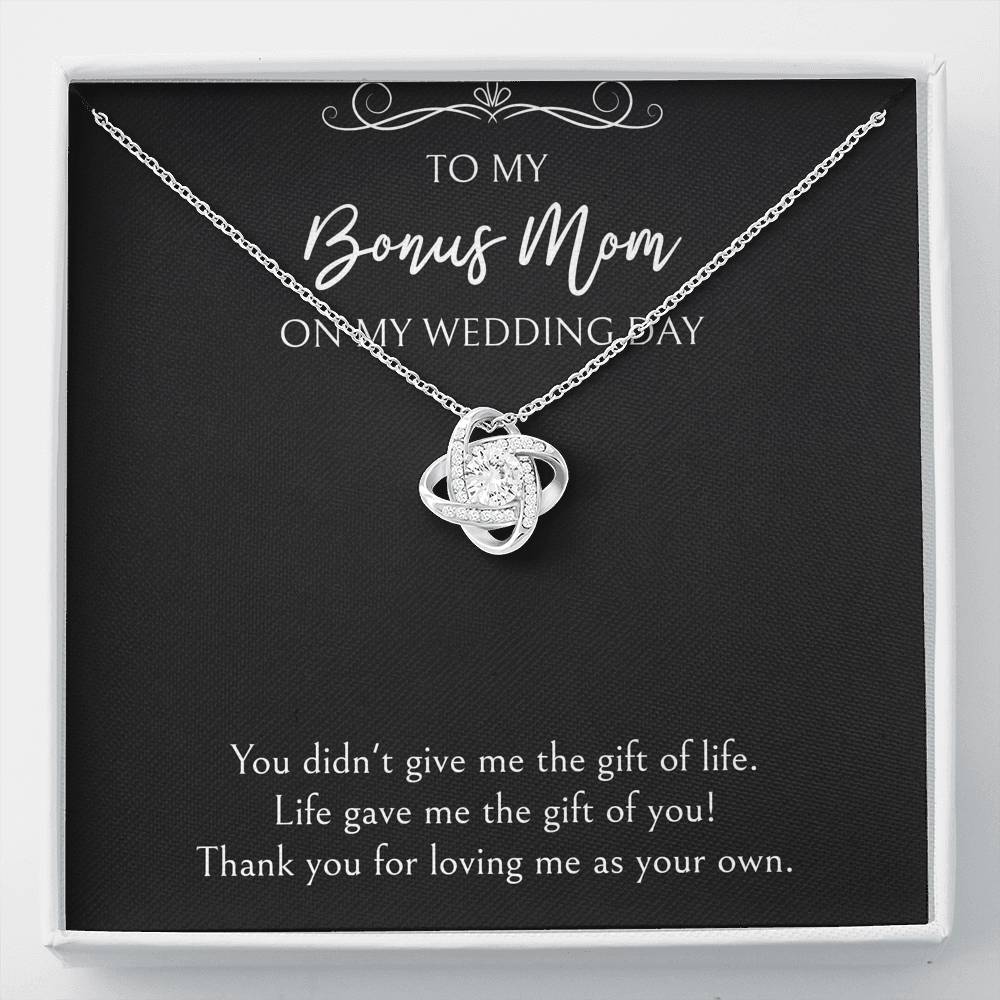 To My Bonus Mom Gifts, Thank You For Loving Me, Love Knot Necklace For Women, Wedding Day Thank You Ideas From Bride