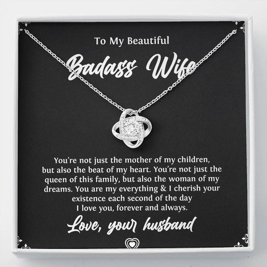 To My Badass Wife, Beat Of My Heart, Love Knot Necklace For Women, Anniversary Birthday Valentines Day Gifts From Husband