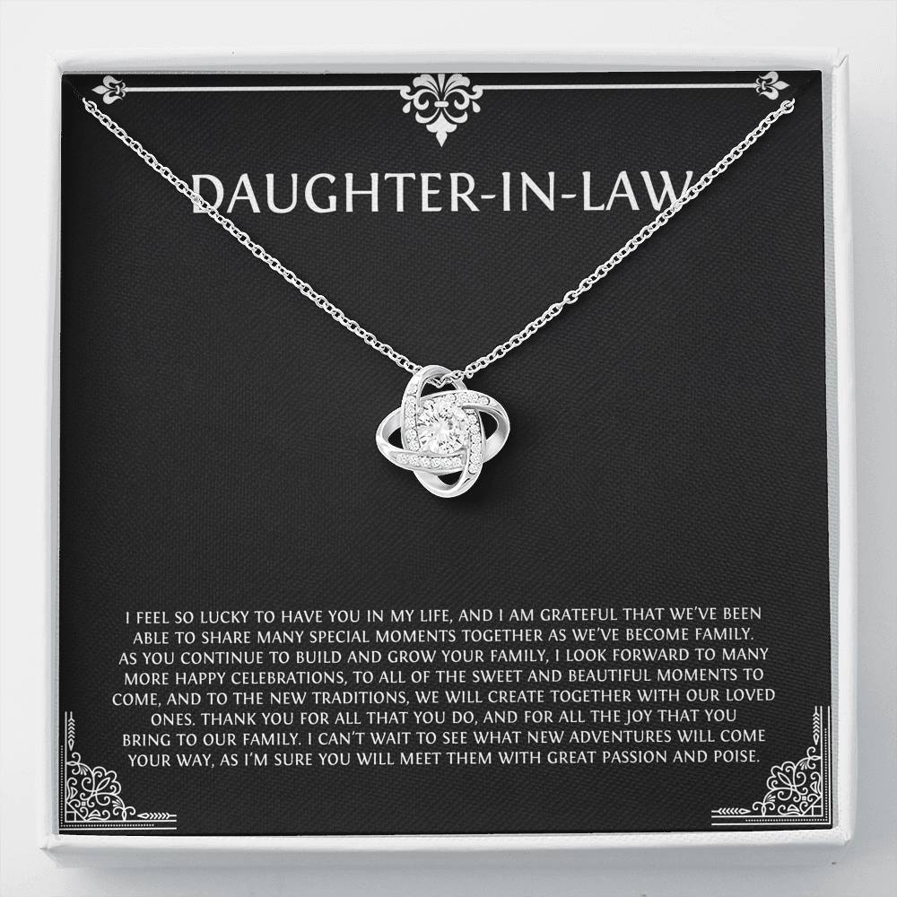 To My Daughter-in-law Gifts, I'm Lucky To Have You, Love Knot Necklace For Women, Birthday Present Idea From Mother-in-law