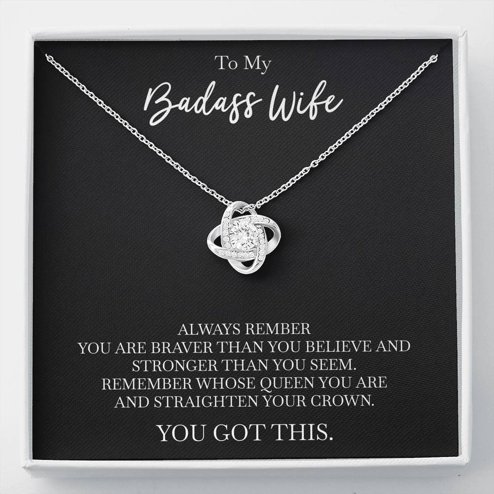 To My Badass Wife, Always Remember, Love Knot Necklace For Women, Anniversary Birthday Gifts From Husband