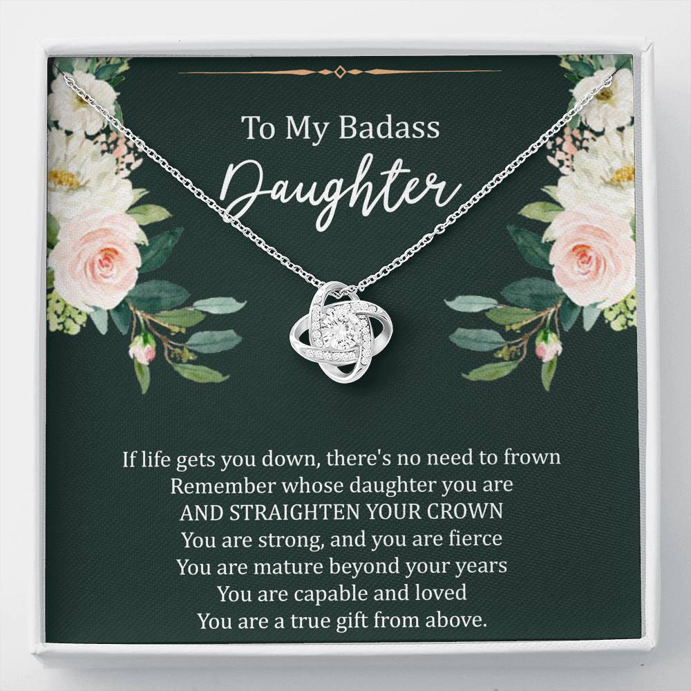 To My Badass Daughter Gifts, If Life Gets You Down, Love Knot Necklace For Women, Birthday Present Idea From Mom