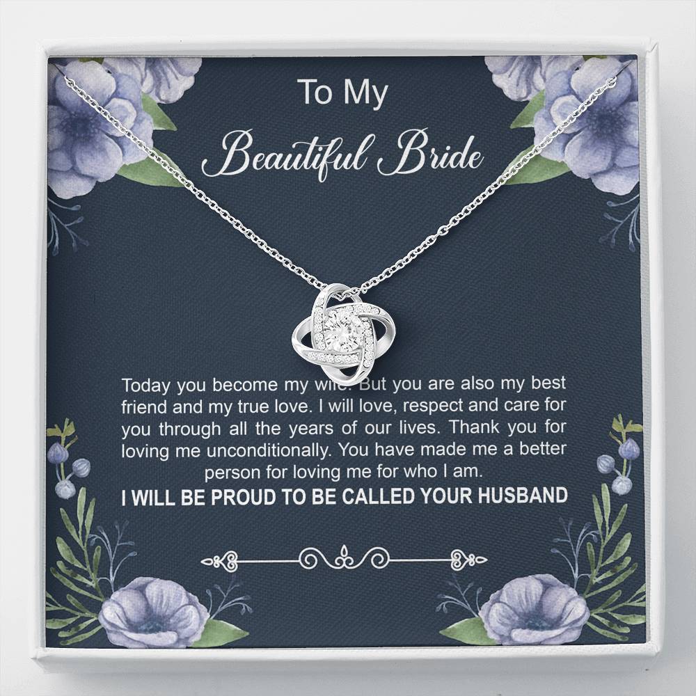 To My Bride Gifts, Today You Become My Wife, Love Knot Necklace For Women, Wedding Day Thank You Ideas From Groom