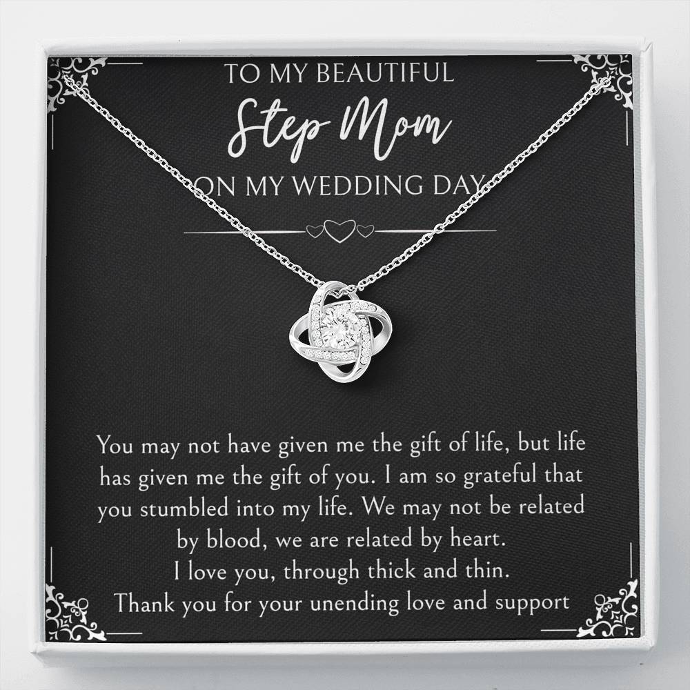 To My Bonus Mom Gifts, I Am So Grateful, Love Knot Necklace For Women, Wedding Day Thank You Ideas From Bride
