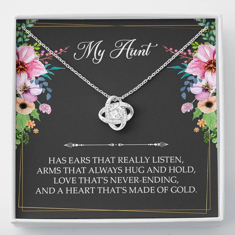 To My Aunt Gifts, Has Ears That Really Listen, Love Knot Necklace For Women, Aunt Birthday Present From Niece Nephew