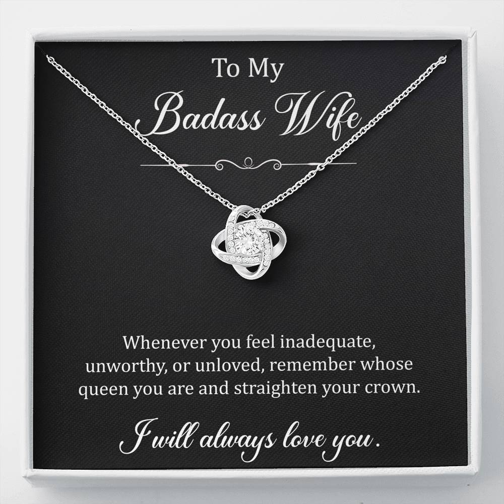 To My Badass Wife, Whenever You Feel Inadequate, Love Knot Necklace For Women, Anniversary Birthday Gifts From Husband