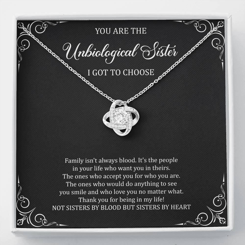 To My Unbiological Sister Gifts, Family Isn't Always Blood, Love Knot Necklace For Women, Birthday Present Idea From Sister-in-law
