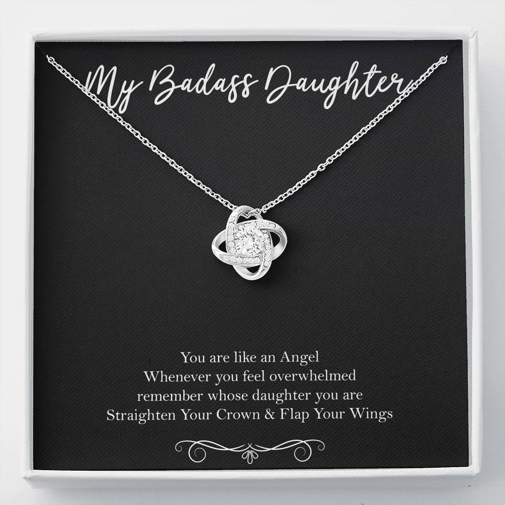 To My Badass Daughter Gifts, You Are Like An Angel, Love Knot Necklace For Women, Birthday Present Idea From Mom