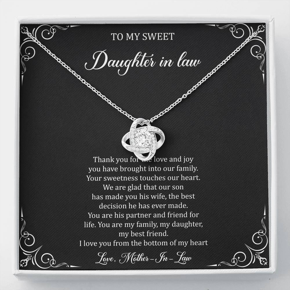 To My Daughter in Law Gifts, Thank You For The Love And Joy, Love Knot Necklace For Women, Birthday Present Idea From Mother-in-law