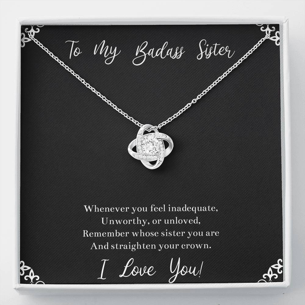 To My Badass Sister Gifts, I Love You, Love Knot Necklace For Women, Birthday Present Idea From Sister