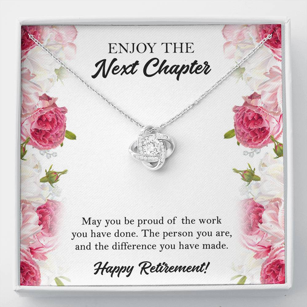 Retirement Gifts, Next Chapter, Happy Retirement Love Knot Necklace For Women, Retirement Party Favor From Friends Coworkers