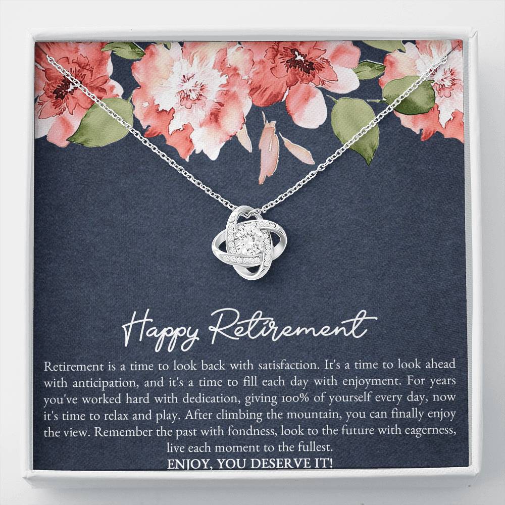 Retirement Gifts, Enjoy You Deserve It, Happy Retirement Love Knot Necklace For Women, Retirement Party Favor From Friends Coworkers