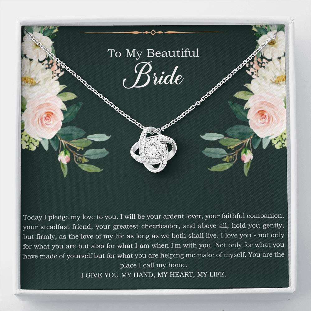 To My Bride Gifts, Today I Pledge My Love To You, Love Knot Necklace For Women, Wedding Day Thank You Ideas From Groom