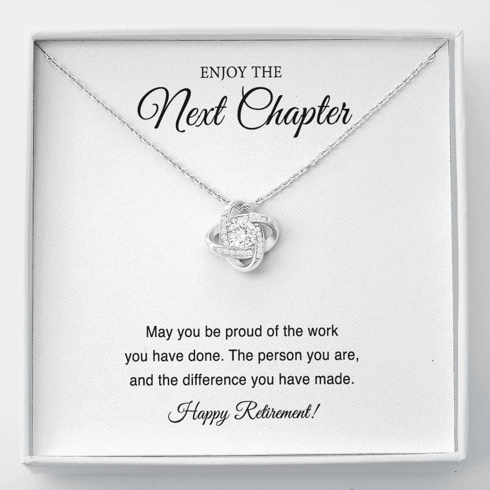 Retirement Gifts, Next Chapter, Happy Retirement Love Knot Necklace For Women, Retirement Party Favor From Friends Coworkers