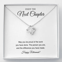 Load image into Gallery viewer, Retirement Gifts, Next Chapter, Happy Retirement Love Knot Necklace For Women, Retirement Party Favor From Friends Coworkers

