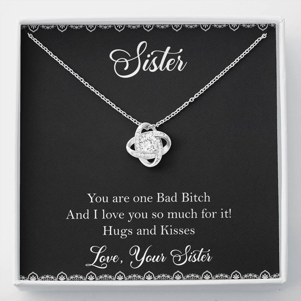 To My Badass Sister Gifts, Hugs And Kisses, Love Knot Necklace For Women, Birthday Present Idea From Sister
