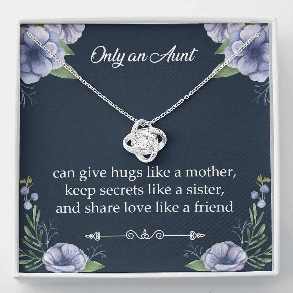 To My Aunt Gifts, Only An Aunt Can Give Hugs Like A Mother, Love Knot Necklace For Women, Aunt Birthday Present From Niece Nephew